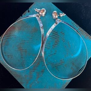 Glamorous Contemporary Silver tone Dangle Teardrop Hoop Earrings